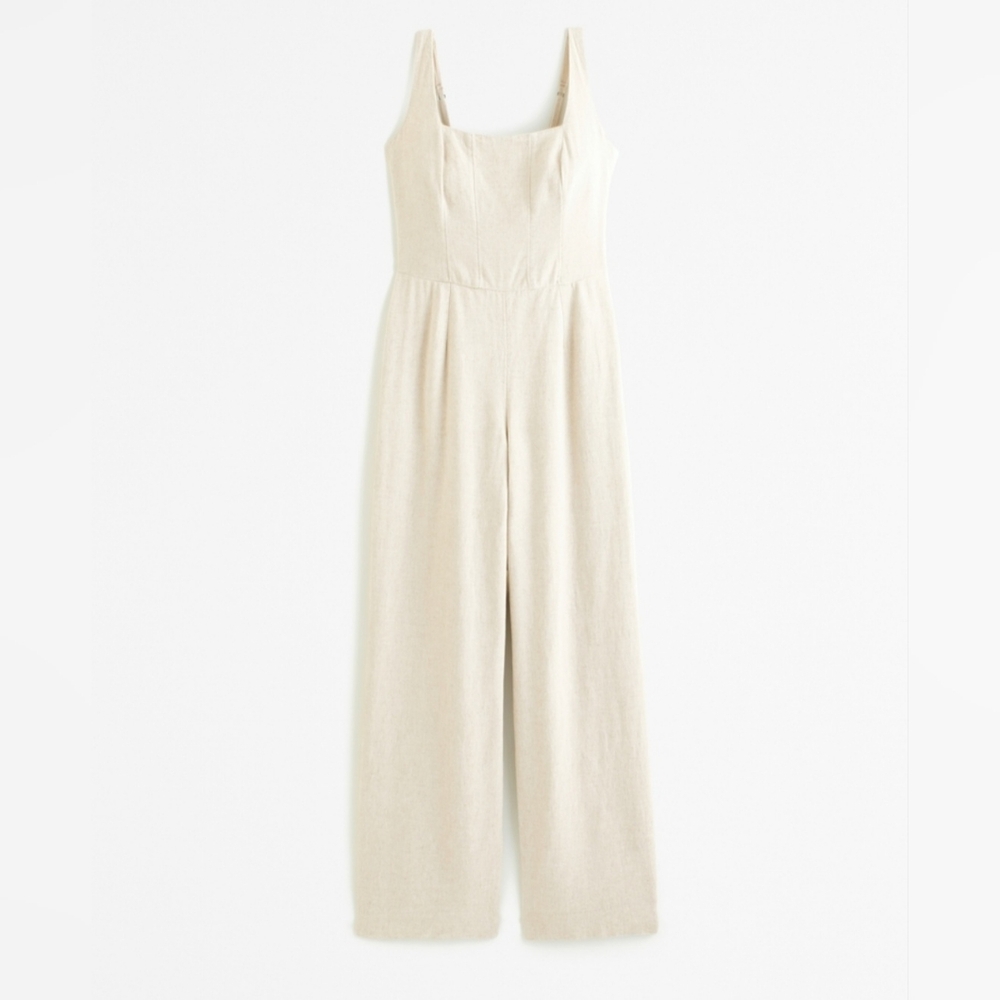 NWT Square neck linen-blend jumpsuit